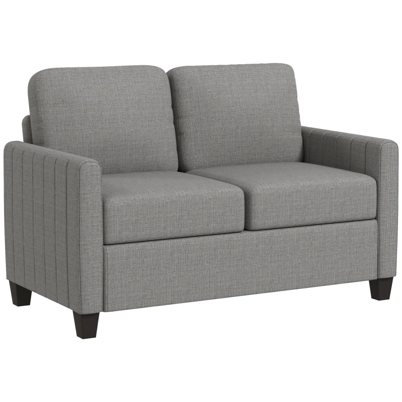 Image of HOMCOM 2 Seater Sofa, Channel Tufted Modern Fabric Couch, Upholstered Loveseat with Spring Cushion Light Grey 83B-050V70LG