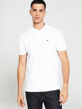 Image of Tommy Jeans Classics Solid Stretch Polo Shirt - White, Size L, Men