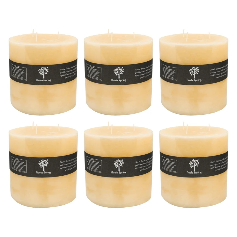 Image of Nicola Spring Round 3 Wick Vanilla Pillar Candles - 130 Hours - Cream - Pack Of 6