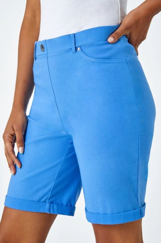 Image of Roman Womens Turn Up Stretch Shorts in Light Blue Size: 22 Light Blue Female 22