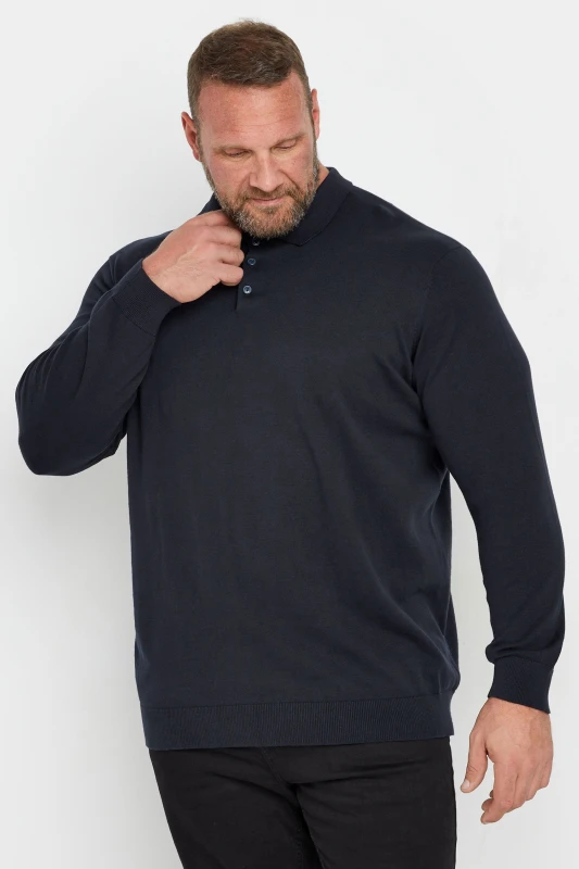 Image of BadRhino BadRhino Men Knitted Long Sleeve Polo Shirt in Dark Navy Size: 5-6X-Large Dark Navy 5-6XL Male 5063111863051