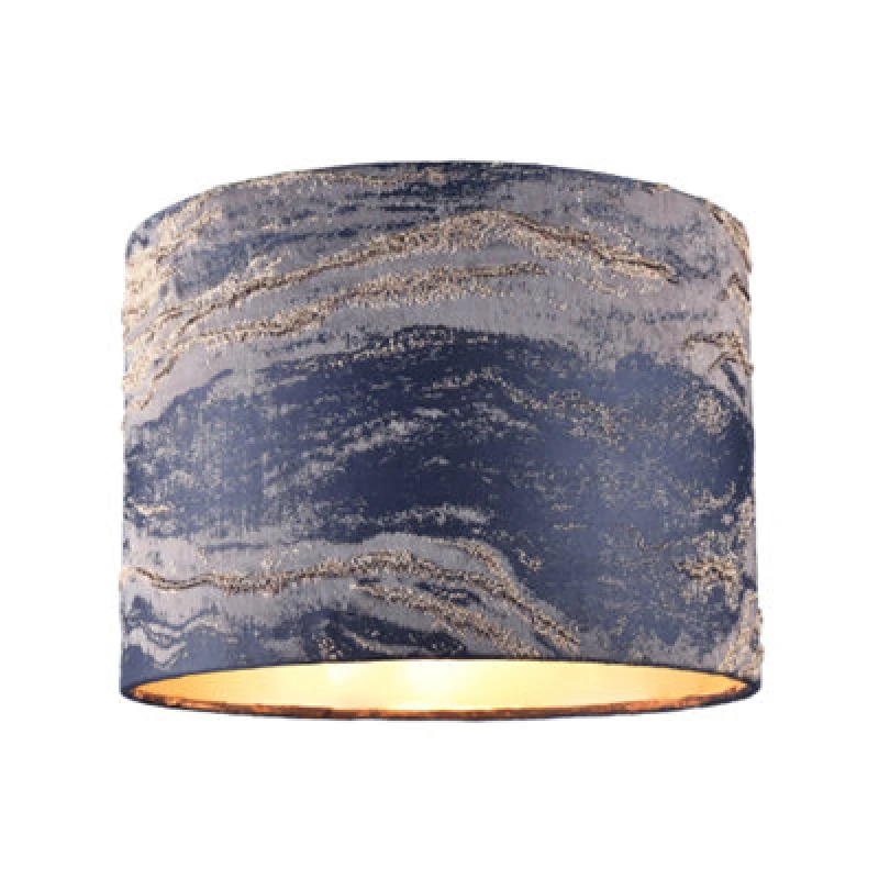 Image of Happy Homewares Navy Blue Jacquard Cotton Lamp Shade With Gold Leaf Foil Wavy Decor