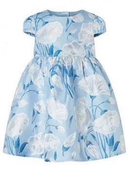 Image of Monsoon Baby Girls Naya Jacquard Dress - Blue, Size 0-3 Months