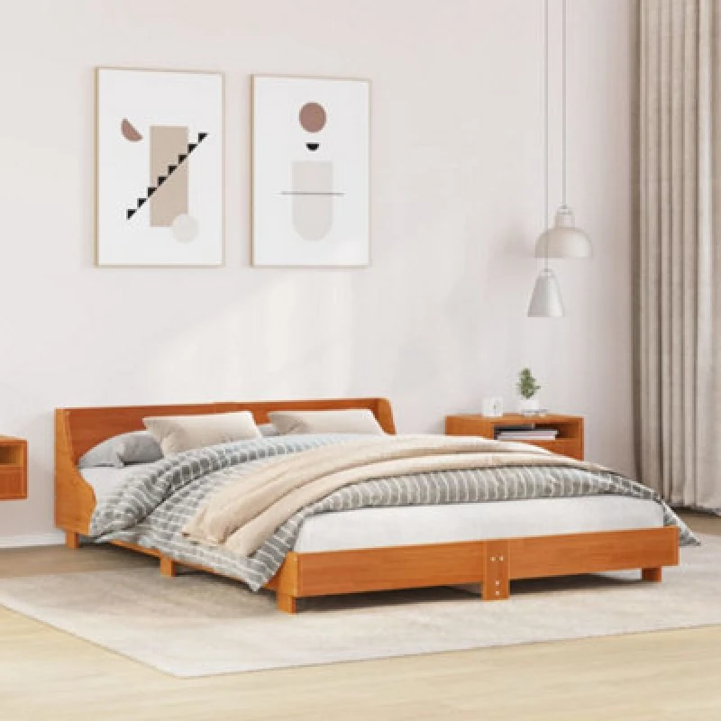 Image of VIDAXL Vidaxl - Bed Frame without Mattress Wax Brown 135x190cm Double Solid Wood Pine 8721102852206