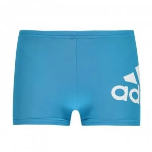 Image of adidas Boys Badge Of Sport Swim Boxer Trunks - Cyan/White