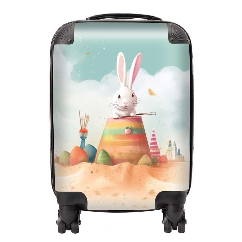 Image of Warren Reed - Designer White Rabbit On A Beach Holiday Suitcase in Yellow Size: Medium Yellow Unisex Medium