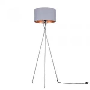 Image of Camden Grey Tripod Floor Lamp with XL Grey and Copper Reni Shade