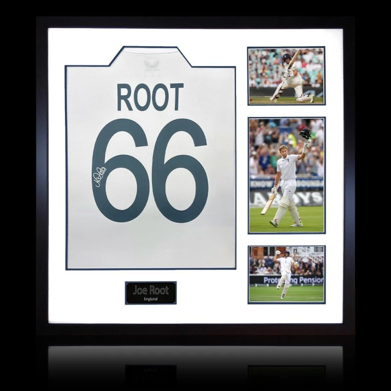 Image of The Fan Cave Joe Root Signed England Test Shirt Elite Frame White unisex 820mm x 82