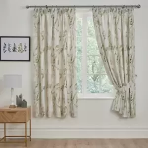 Image of Wild Stems Botanical Print Lined Pencil Pleat Curtains, Green, 66 x 72" - Dreams&drapes