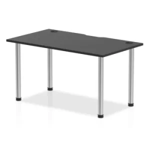 Image of Impulse Black Series 1400 x 800mm Straight Table Black Top with Cable Ports Chrome Leg
