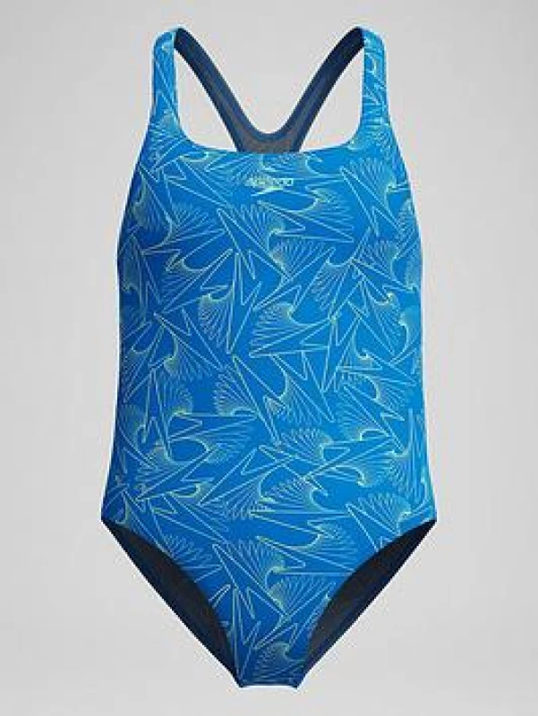 Image of Speedo Girls HyperBoom Allover Medalist Swimsuit Swimming Costume Blue 5-6 Years Blue