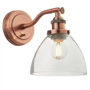 Image of Dimmable LED Wall Light Aged Copper & Glass Shade Adjustable Industrial Fitting