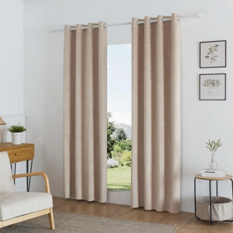 Image of Alan Symonds Temple Velvet Blackout Ring Top Curtains - Beige Beige 9