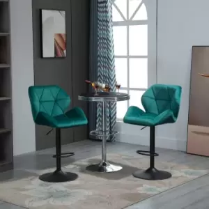 Image of Homcom Set Of 2 Luxurious Geometric Quilted Velvet Touch Bar Stools Green