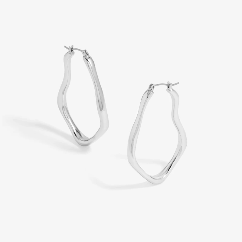 Image of Inicio Silver Plated Molten Large Hoop Earrings - Gift Pouch Silver