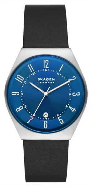 Image of Skagen SKW6814 Mens Grenen Blue Dial Black Leather Watch