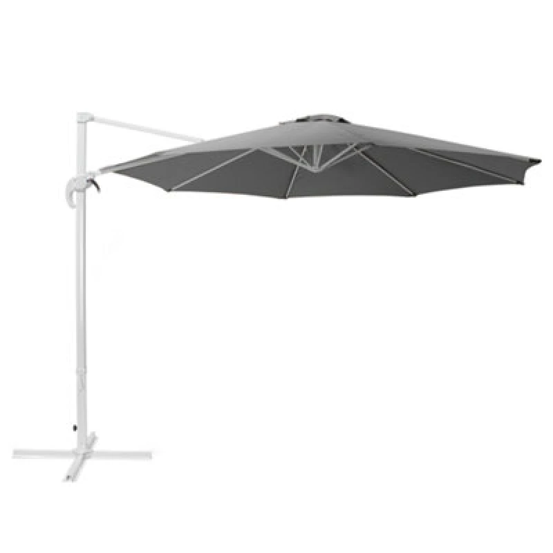 Image of BELIANI Beliani - Outdoor Cantilever Parasol Octagonal Dark Grey Canopy Steel White Base Savona 87302