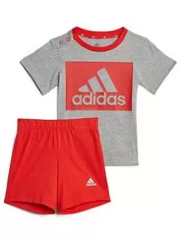 Image of Boys, adidas Favourites Infant Big Logo Short And Tee Set - Light Grey, Light Grey, Size 3-6 Months