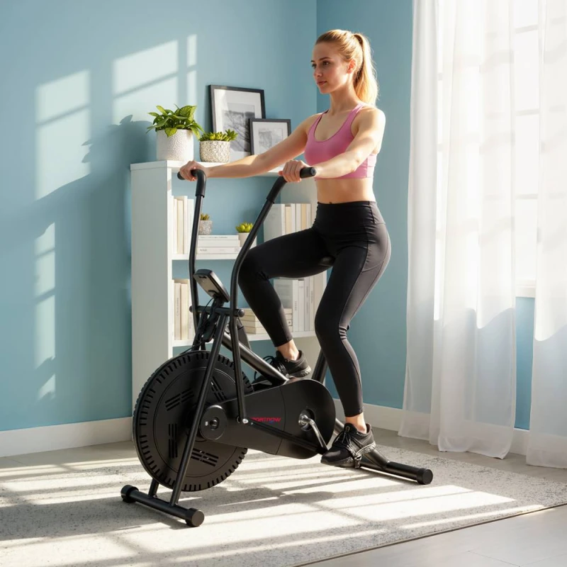 Image of SPORTNOW Exercise Bike with Adjustable Seat, LCD Display, Smooth Belt Drive in Black Unisex