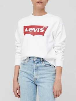 Image of Levis 100% Cotton Batwing Logo Standard Crew Neck Jumper - White, Size S, Women