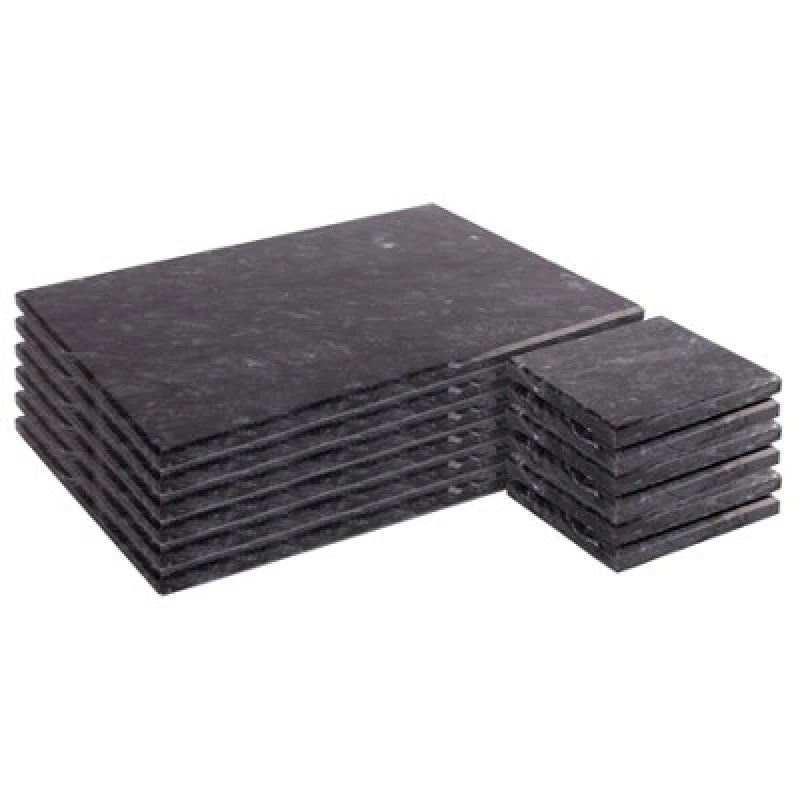 Image of Argon Tableware 12Pc Black Marble Placemats & Square Coasters Set - Stone Rectangular Dining Serving Tray & Placemat