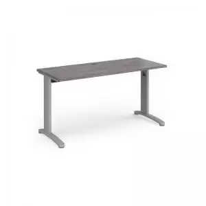 Image of TR10 straight desk 1400mm x 600mm - silver frame and grey oak top