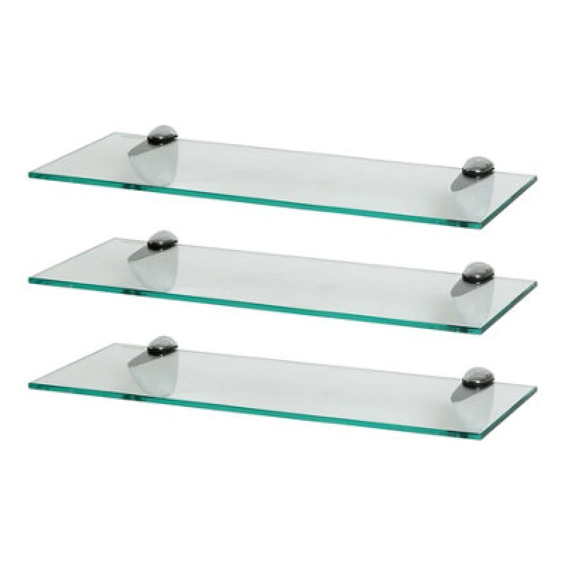 Image of Harbour Housewares 3X Floating Glass Shelves - 50Cm - Silver Brackets - Bathroom Shower Storage Vanity Display Unit Shelf