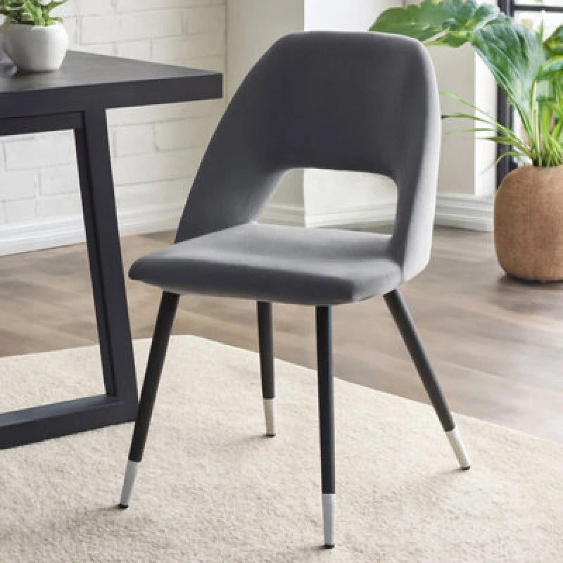 Image of Orsina Grey Velvet Dining Chair, Velvet Upholstered Accent Dining Table Chair, Tapered Back Living Room Chair