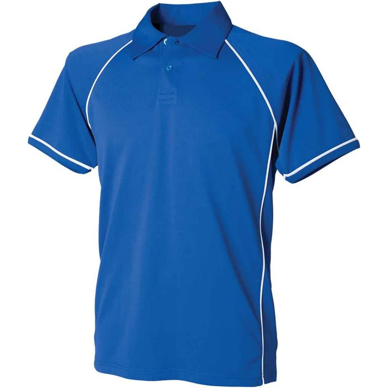 Image of Finden & Hales Performance Contrast Piping Polo Shirt in Mid Blue Size: 11-12 Years Mid Blue Unisex 11-12 Years