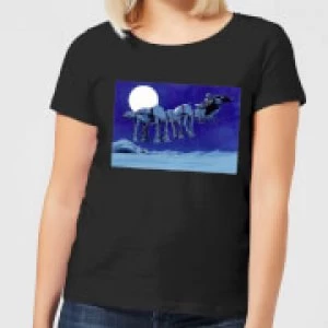 Image of Star Wars AT-AT Darth Vader Sleigh Womens Christmas T-Shirt - Black