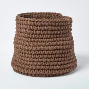 Image of Homescapes - Chocolate Cotton Knitted Round Storage Basket, 42 x 37cm - Chocolate