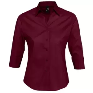 Image of SOLS Womens/Ladies Effect 3/4 Sleeve Fitted Work Shirt (S) (Burgundy)