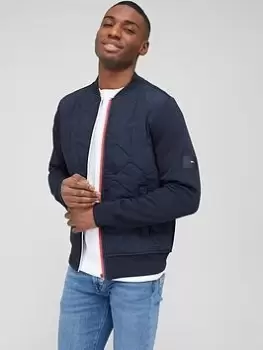 Image of Tommy Hilfiger Mix Media Bomber Jacket - Navy
