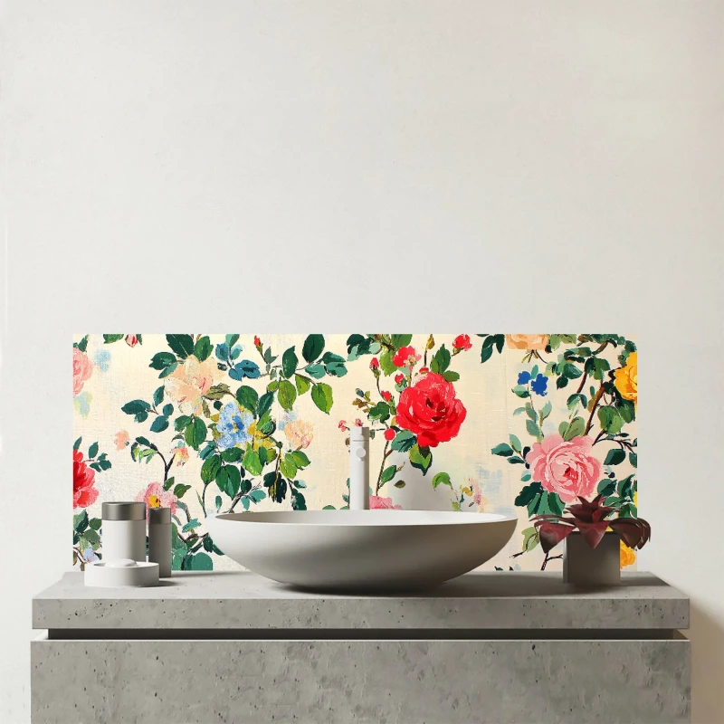 Image of Warren Reed - Designer Collection Of Summer Garden Flowers Glass Bathroom Splashback Multicolor Unisex