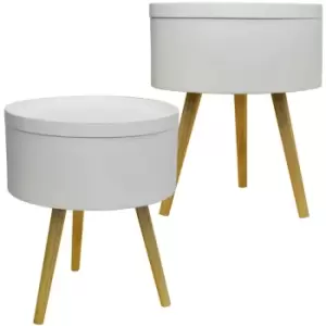 Image of Watsons - drum - 2 pack - Retro Wood Tray Top End Table / Bedside Table - White / Natural - White / Pine