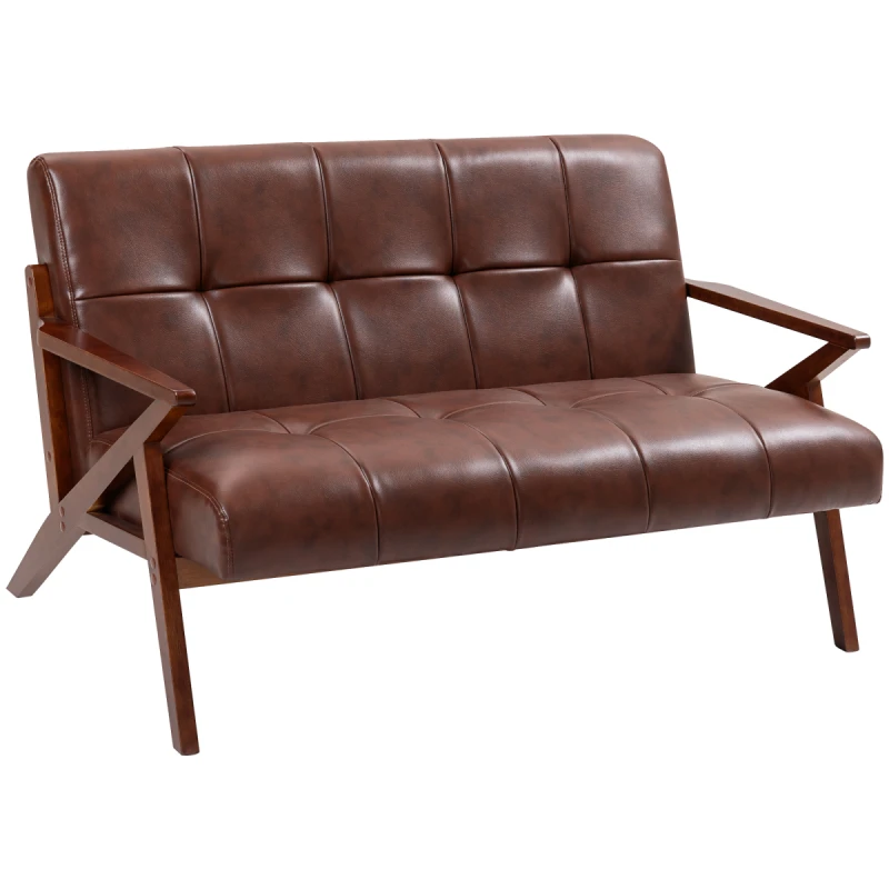 Image of HOMCOM HOMCOM Compact Small Sofa with Solid Wood Frame, Vintage 2 Seater Sofa Brown Brown 2 Seater Unisex 5063603507685