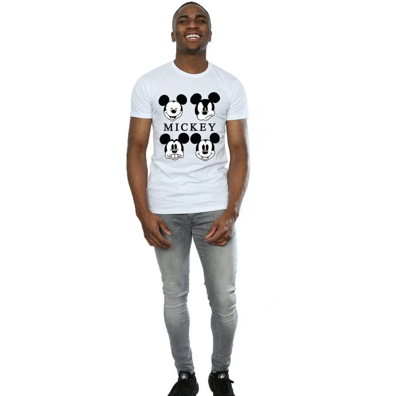 Image of Disney Men Four Heads Mickey Mouse Cotton T-Shirt in White Size: Small White S Male 5063377446395