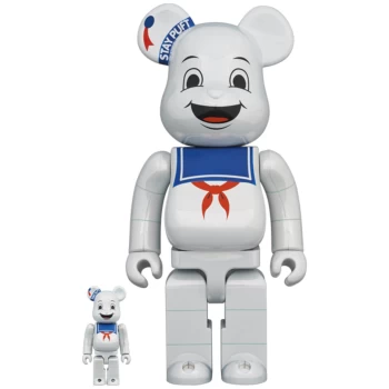 Image of Medicom Ghostbusters 100% X 400% Be@rbrick 2-Pack - Stay-Puft Marshmallow Man (White Chrome)