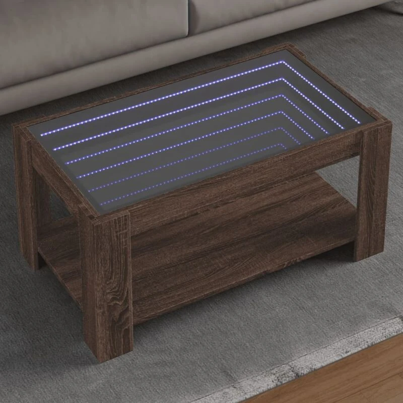 Image of vidaXL Coffee Table with LED Brown Oak 93x53x45cm Engineered Wood, Brown 847559