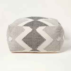 Image of Malmo Handwoven Textured Natural & Black Pouffe Bean Cube - White, Black, Grey - Homescapes