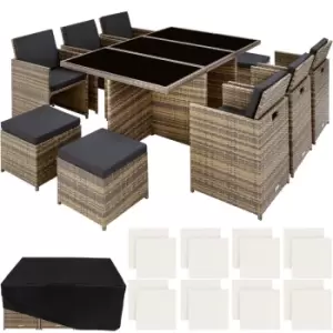 Image of Tectake New York Rattan Garden Dining Set W/ Protective Cover - Brown
