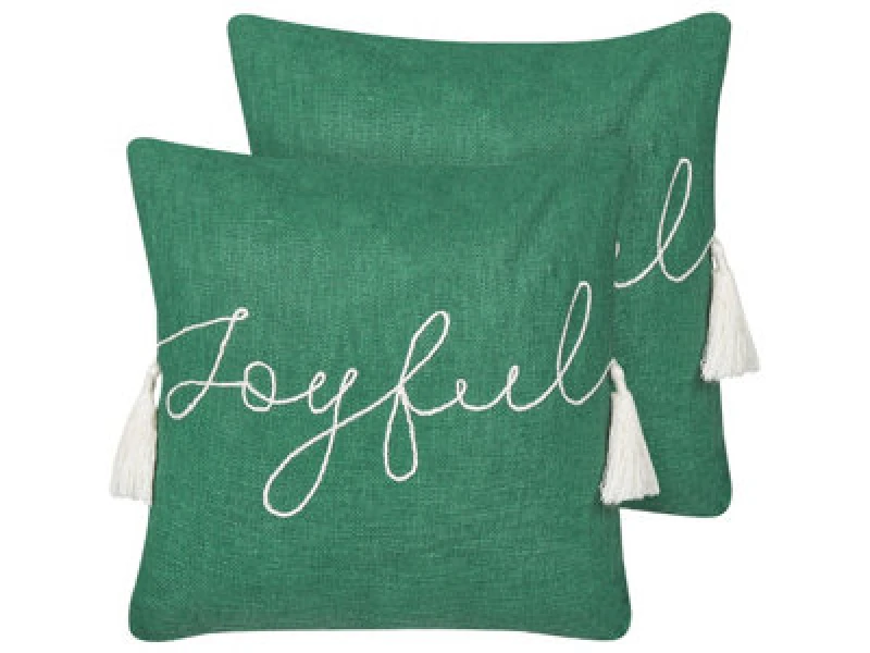 Image of Beliani Set Of 2 Decorative Cushions Elettaria Cotton 45 X 45cm Green Christmas Motif