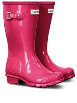 Image of Hunter Original Kids Gloss Wellington Boots - Bright Pink, Bright Pink, Size 2 Older