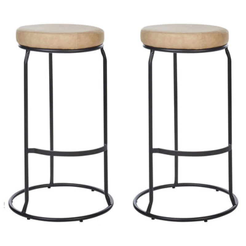 Image of Beliani Set Of 2 Bar Stools Milroy Faux Leather Beige