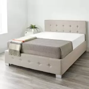 Image of Aspire Upholstered Storage Ottoman Bed In Beige Linen Double
