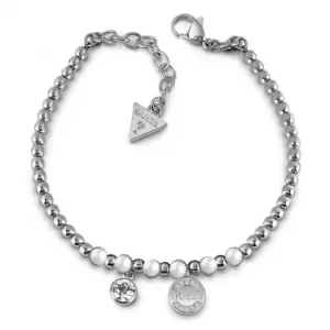 Image of Guess Rhodium Plated Charm Crystal Pearl Coin bracelet