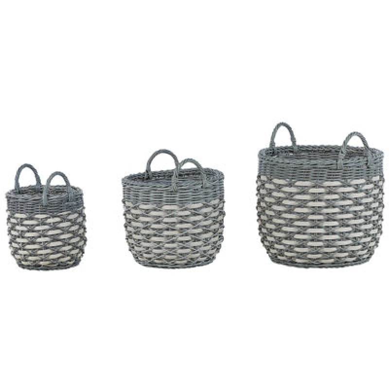 Image of Beliani Set Of 3 Plant Pots Gefira Pe Rattan 31/39/49cm Grey