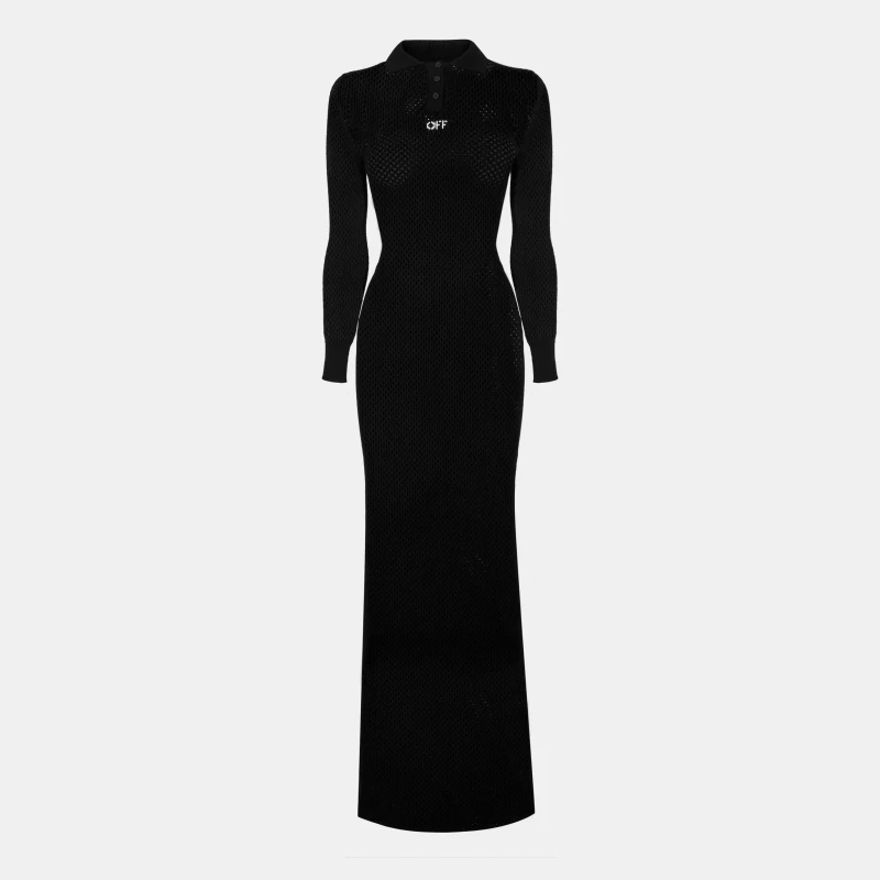 Image of Off White Womens Floor-Length Maxi Dress Black/White female 4 (3XS)