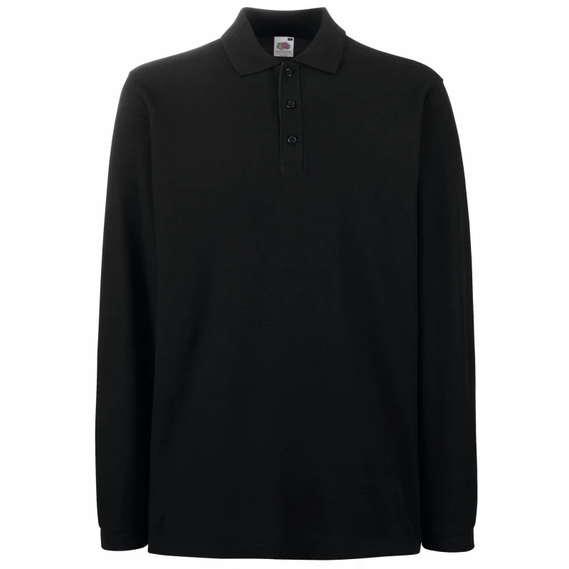 Image of Fruit Of The Loom Fruit of the Loom Men Premium Long Sleeve Polo Shirt in Black Size: Small Black S Male 5055747700077