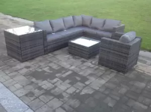 Image of Fimous 7 Seater Outdoor Dark Grey Rattan Lounge Complete Sofa Set with Coffee Table and Side Table